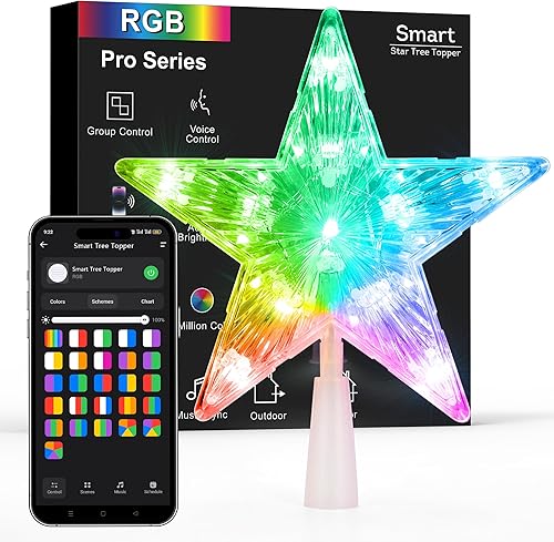 Brizled Decoración inteligente para árbol de Navidad WiFi RGB LED de 7.5 pulgadas, control por aplicación y por voz, compatible con Alexa y Google