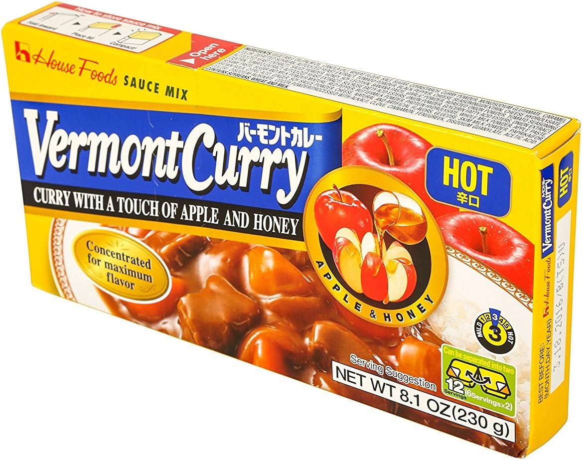 House Foods Vermont Curry, Curry with Touch of a Apple and Honey (Hot, 8.1 oz (230g) x 2 Pack)