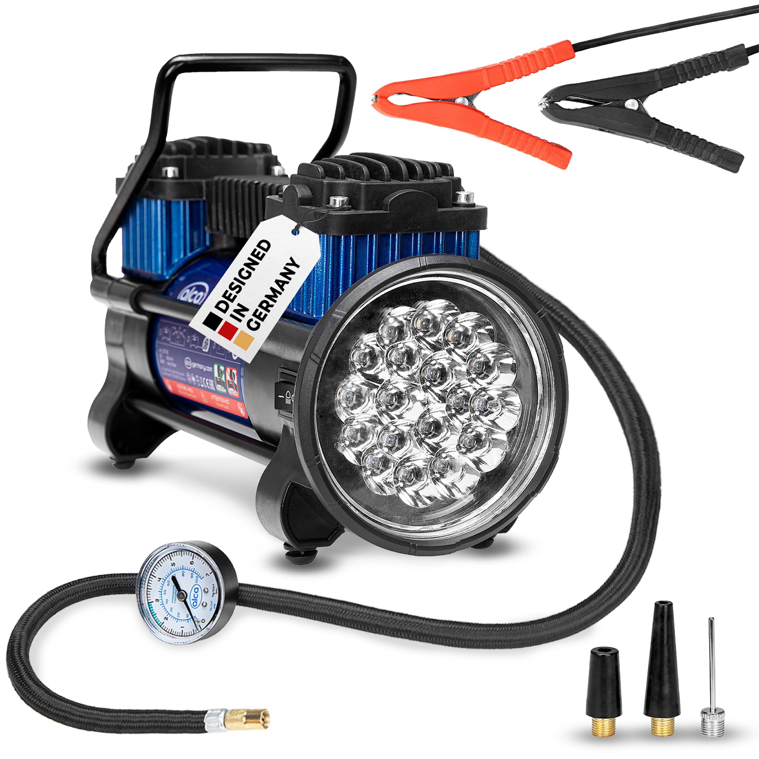 alca® Kompressor, Autokompressor, Luftkompressor mit Licht, 10 bar, Anschluss an 12V Autobatterie