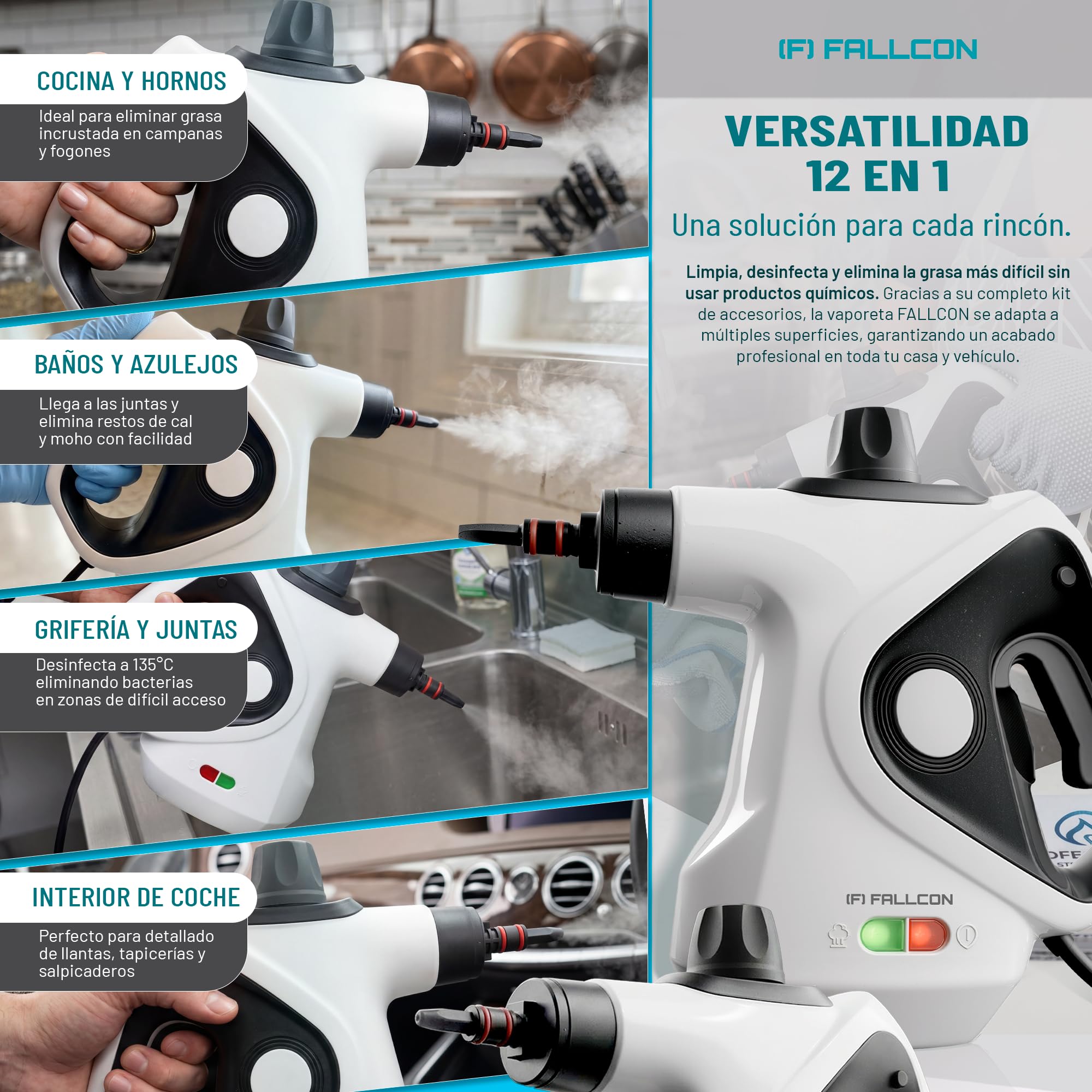 Vaporeta Limpieza Hogar 1050W – Vaporeta de Mano Potente Modelo MEJORADO 2026 con 12 Accesorios y Bolsa | Limpiador a Vapor Alta Presión 135°C sin Químicos para Cocina, Baño, Juntas y Ventanas