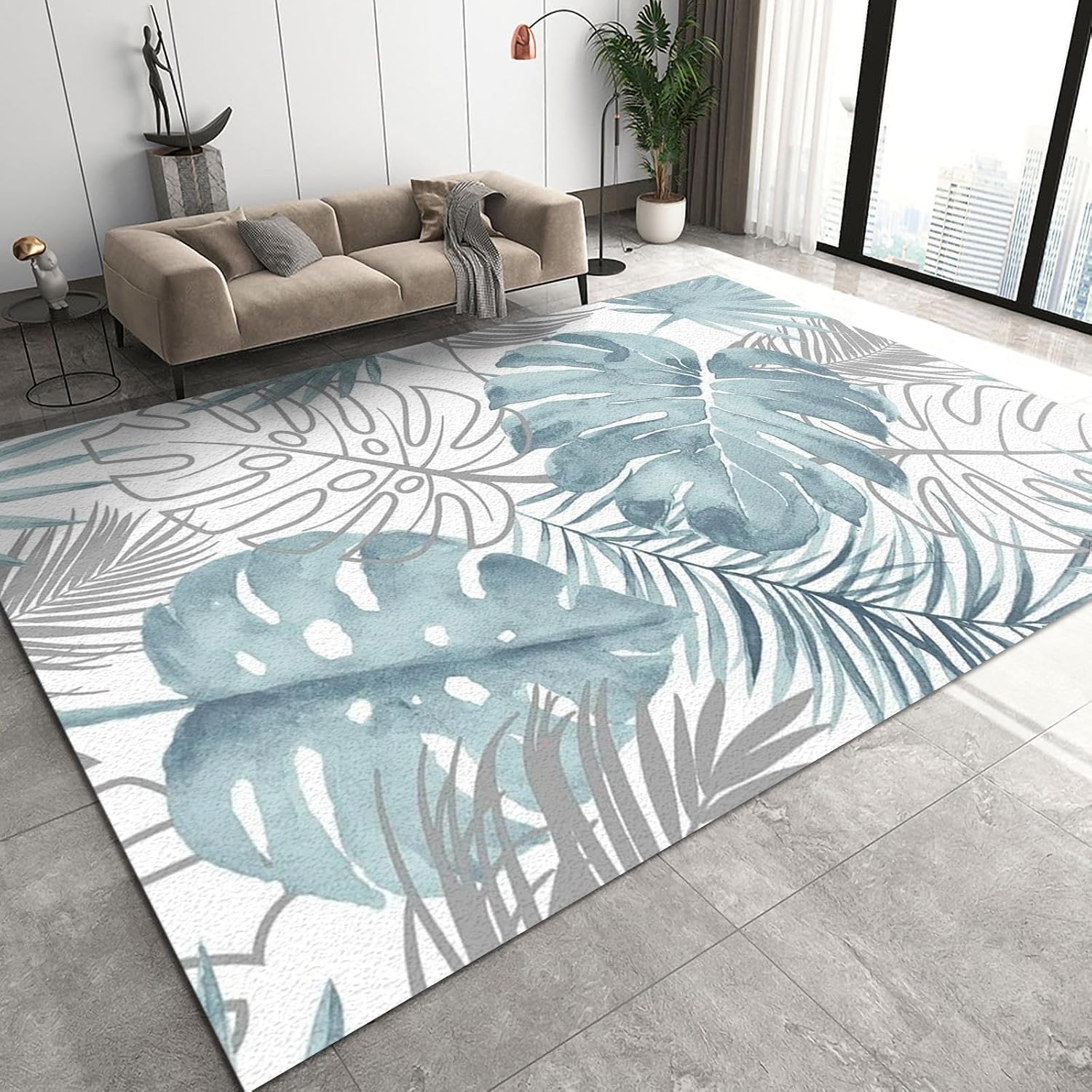 Grand tapis 160 x 200 cm au graphisme végétal contemporain