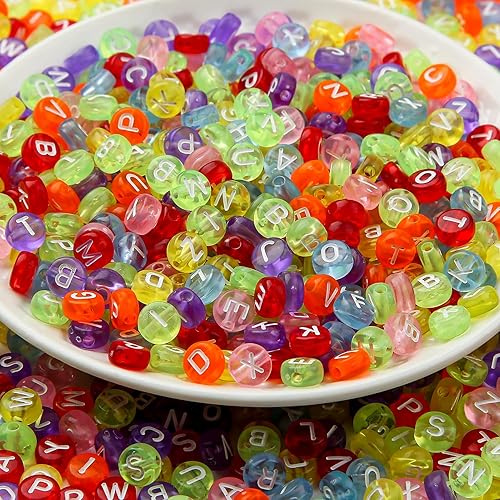Miniatura 2 de CYEENUT - 200 cuentas de letras redondas acrílicas del alfabeto, cuentas de letras I, cuentas de color transparentes, cuentas de letras de una sola