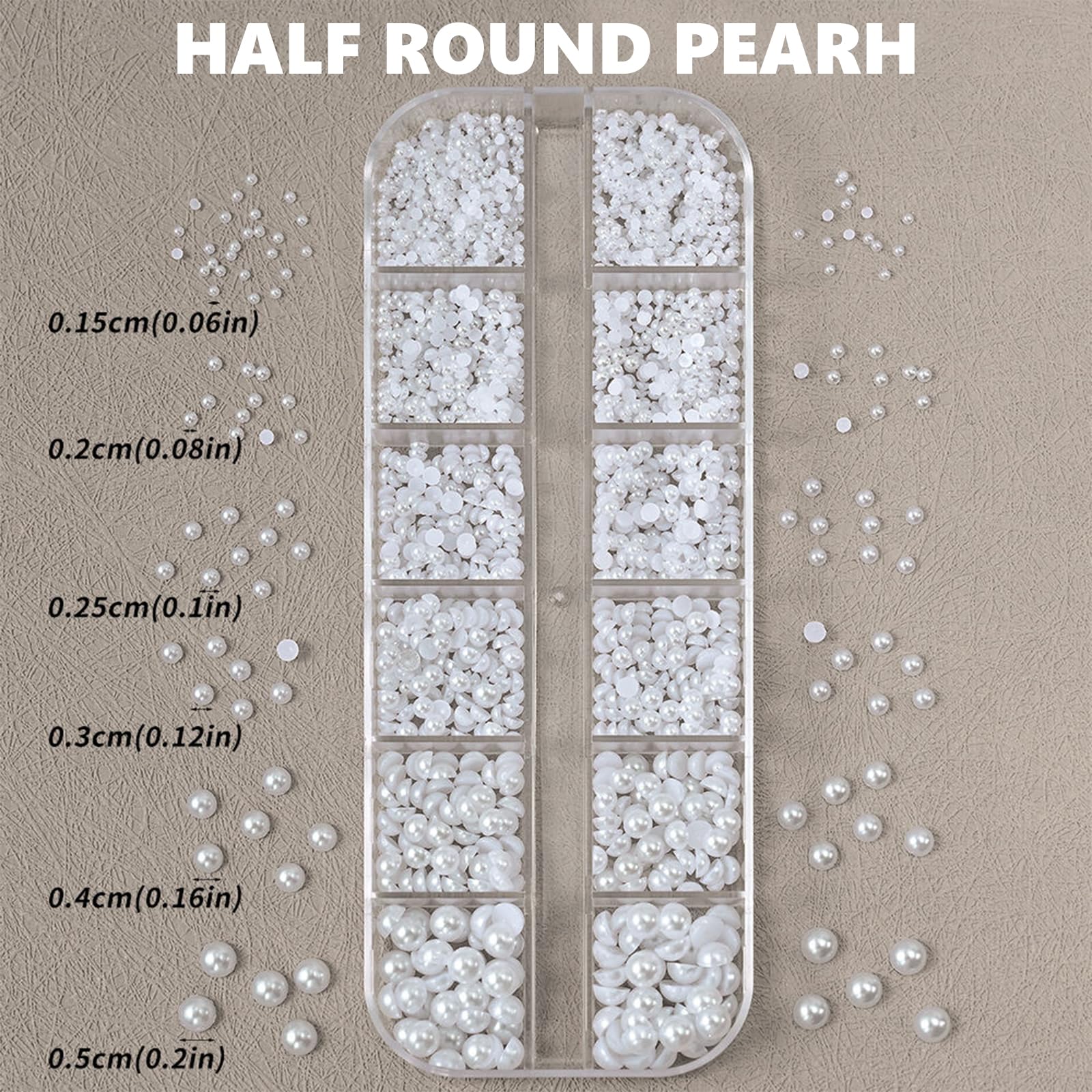 6 Tailles Breloques pour Ongles en Perles Blanches, Strass Ongle Demi Rondes à Dos Plat, Accessoires Décoration Bricolage Mariage Fête
