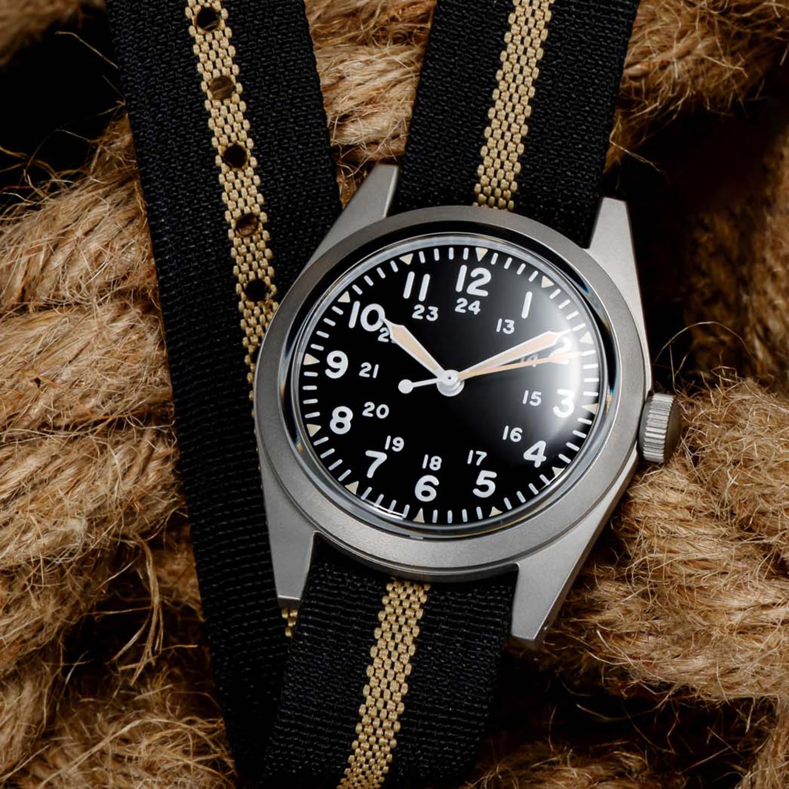TACTICAL FROG RDUNAE RA04 Montre à quartz pour homme, 35 mm, style rétro, super 2035, lumineuse, étanche à 50 m, avec bracelet en nylon