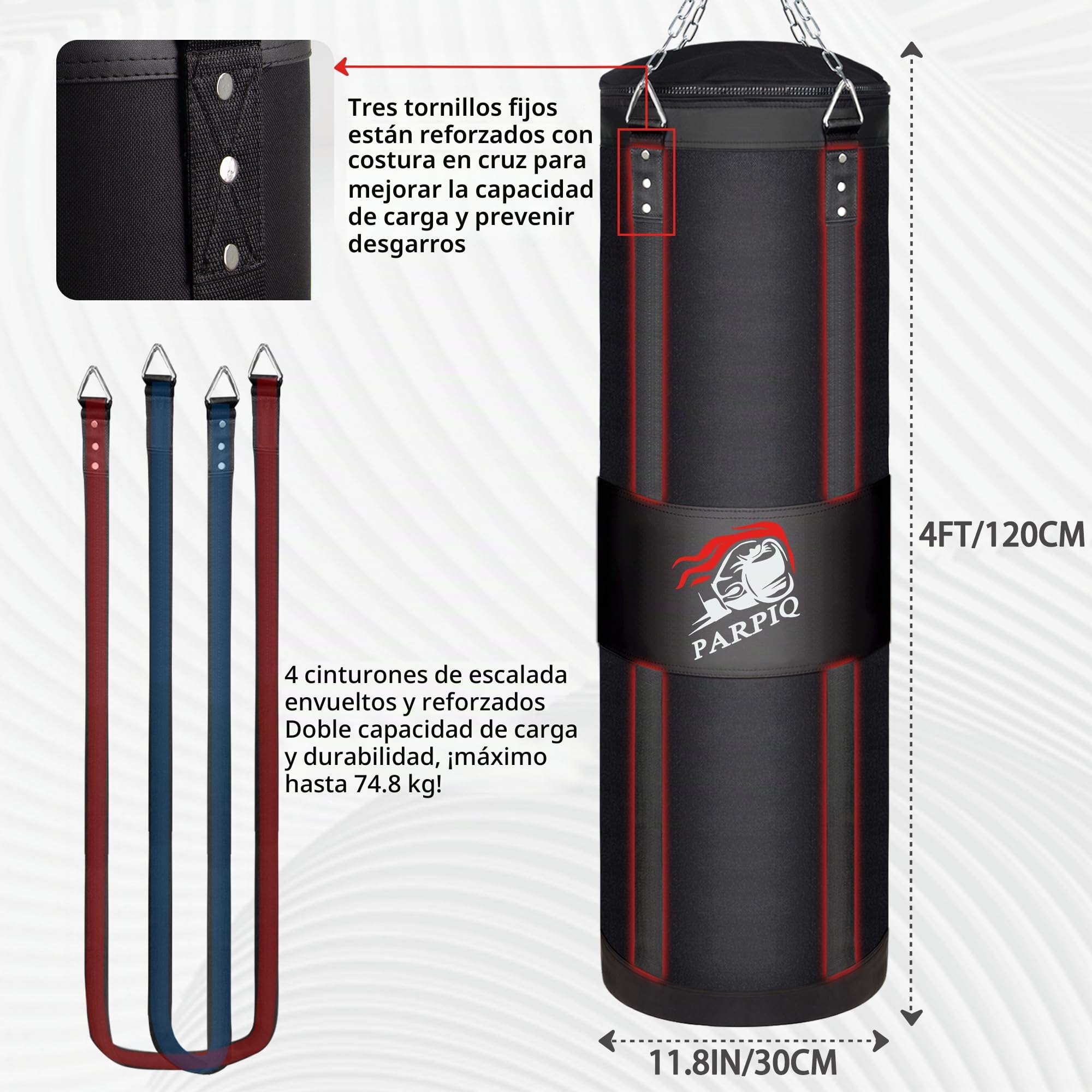 Saco de Boxeo Colgante de Tela Oxford 120 cm para Adultos | Incluye Guantes de Boxeo, Muñequeras, Cuerda de Saltar y Pelota de Reacción | Ideal para MMA, Kickboxing y Muay Thai