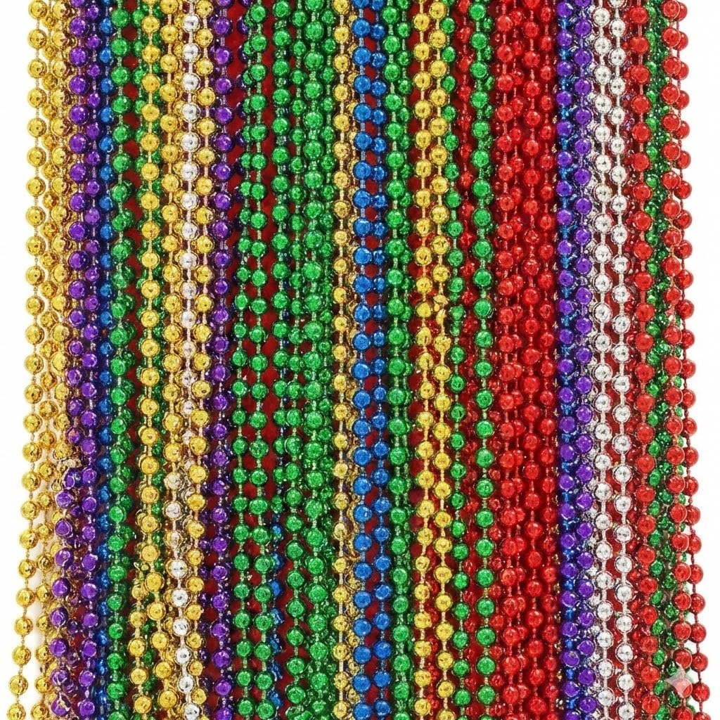 Mardi Gras Beads Necklaces - 33" Assorted Colors Beaded Necklaces for Mardi Gras, Carnival, Pirate Parties, Masquerade and Christmas, Bulk Parade Throws and Party Favors for Men and Women