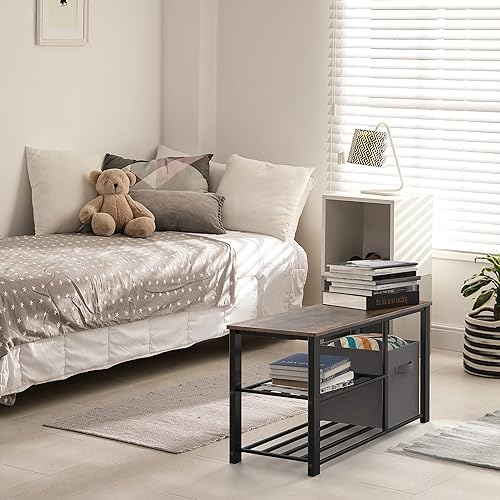 Miniatura 7 de Simple Houseware Banco de zapatos de 2 niveles con parte superior de madera y contenedores de almacenamiento, marrón rústico