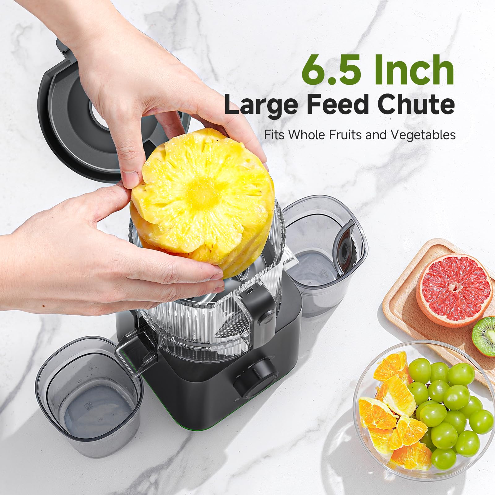 Photo 1 of VANDISELL Juicer Machines, 3-in-1 Cold Press Juicer with 6.5" Large Feed Chute for Whole Fruits & Vegetables, 100oz Large Capacity for Family Use, Easy to Clean, Matte Black