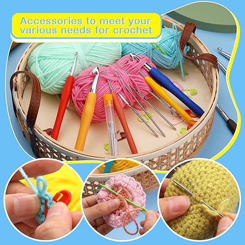 Miniatura 5 de UzecPk Juego de 65 ganchos de ganchillo, juego de agujas de ganchillo con bolsa de almacenamiento, juego de ganchos de ganchillo ergonómicos para