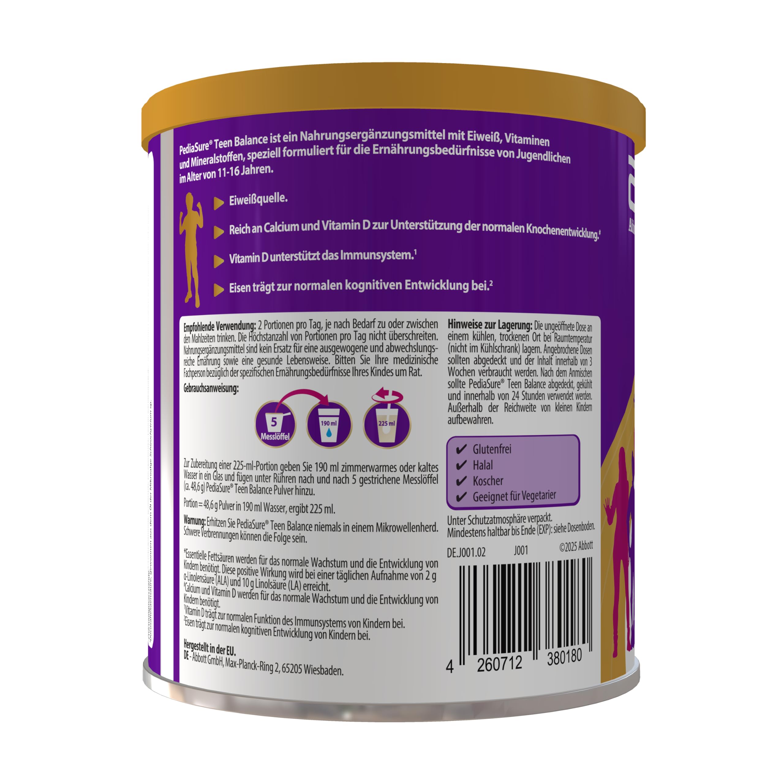 Pediasure Teenbalance Vanille 400g| leckerer Nahrungsergänzungsshake für Teens 11-16 Jahren| mit 27 Vitaminen & Mineralien, Protein| unterstüzt Wachstum, Entwicklung, Immunität (Packung mit 6)