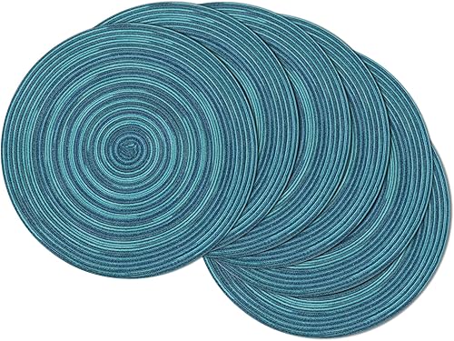 Miniatura 70 de SHACOS Juego de 6 manteles individuales redondos trenzados de 15 pulgadas antideslizantes resistentes al calor de algodón y poliéster, alfombrillas