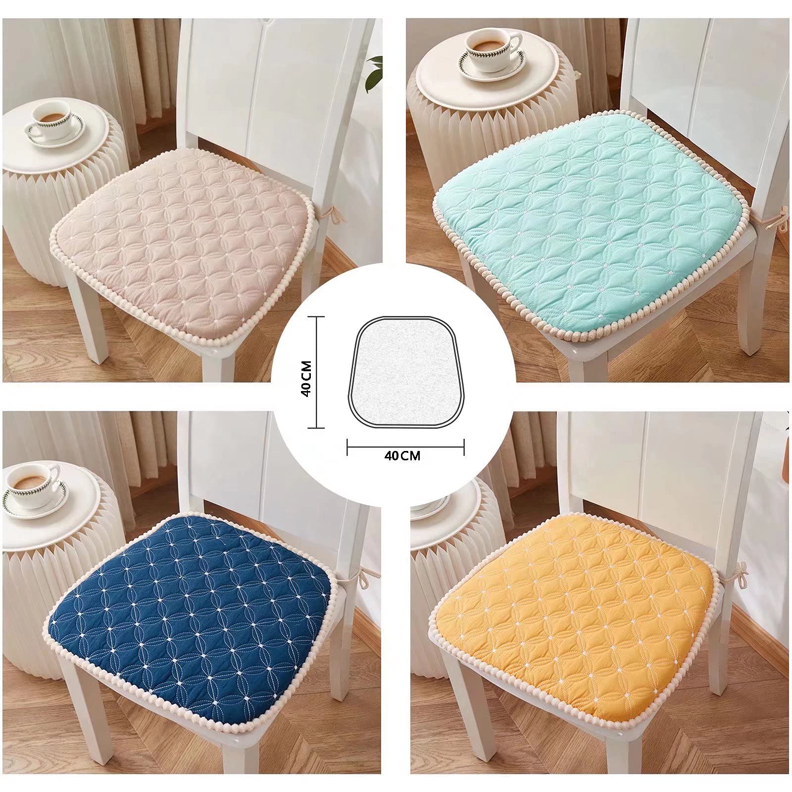 Lot De 6 Coussins De Chaise Ronds 30x30 Cm - Avec Attaches Antidérapantes - Tissu Polyester Gris Foncé - Pour Salle à Manger, Bureau, Extérieur