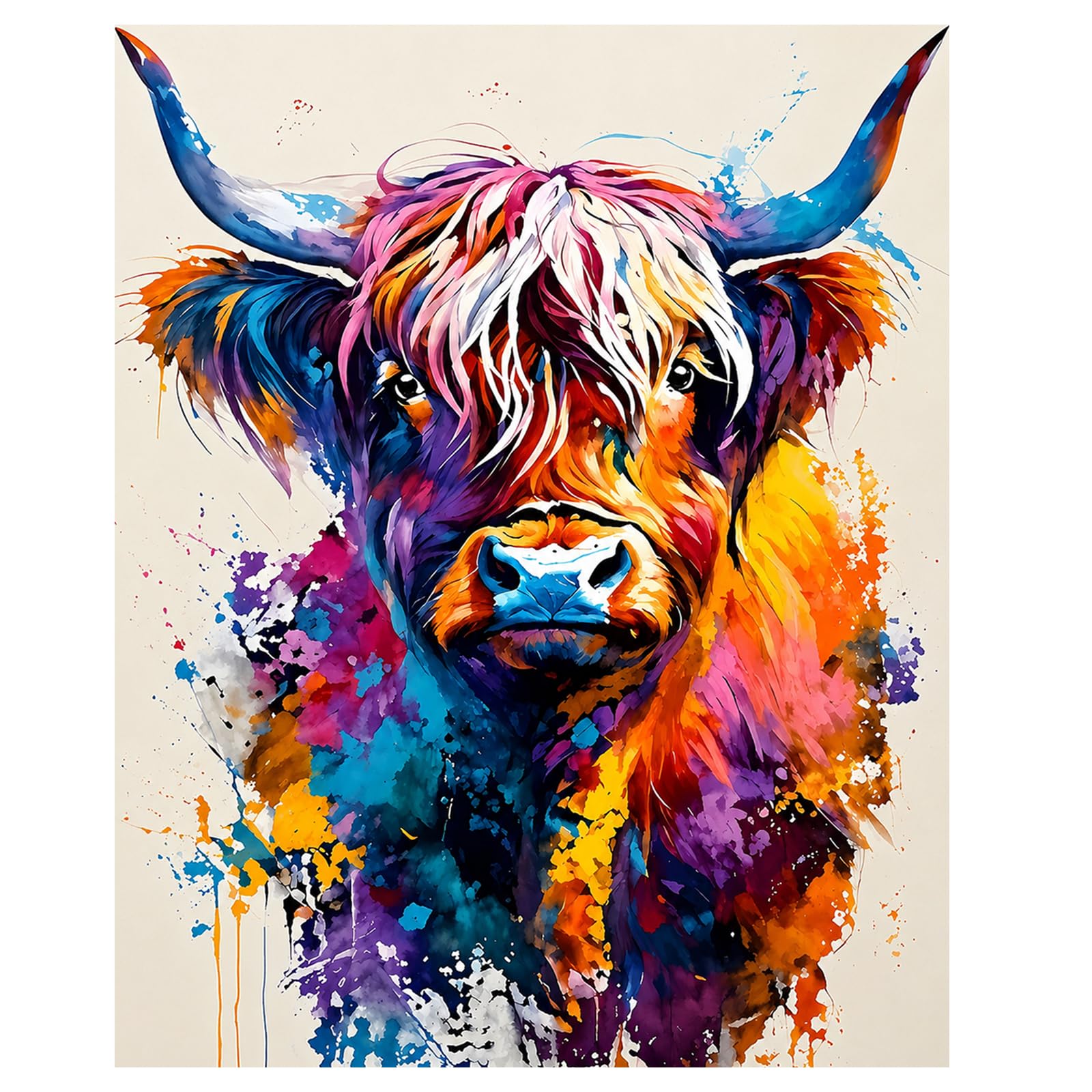 Aapxi Paint by Numbers for Adults Highland Cow, Painting by Number Kit on Canvas with Acrylic Paints and 4 Brushes, DIY Art Craft for Beginners, Without Frame, Home Wall Decor Gift 16x20Inch
