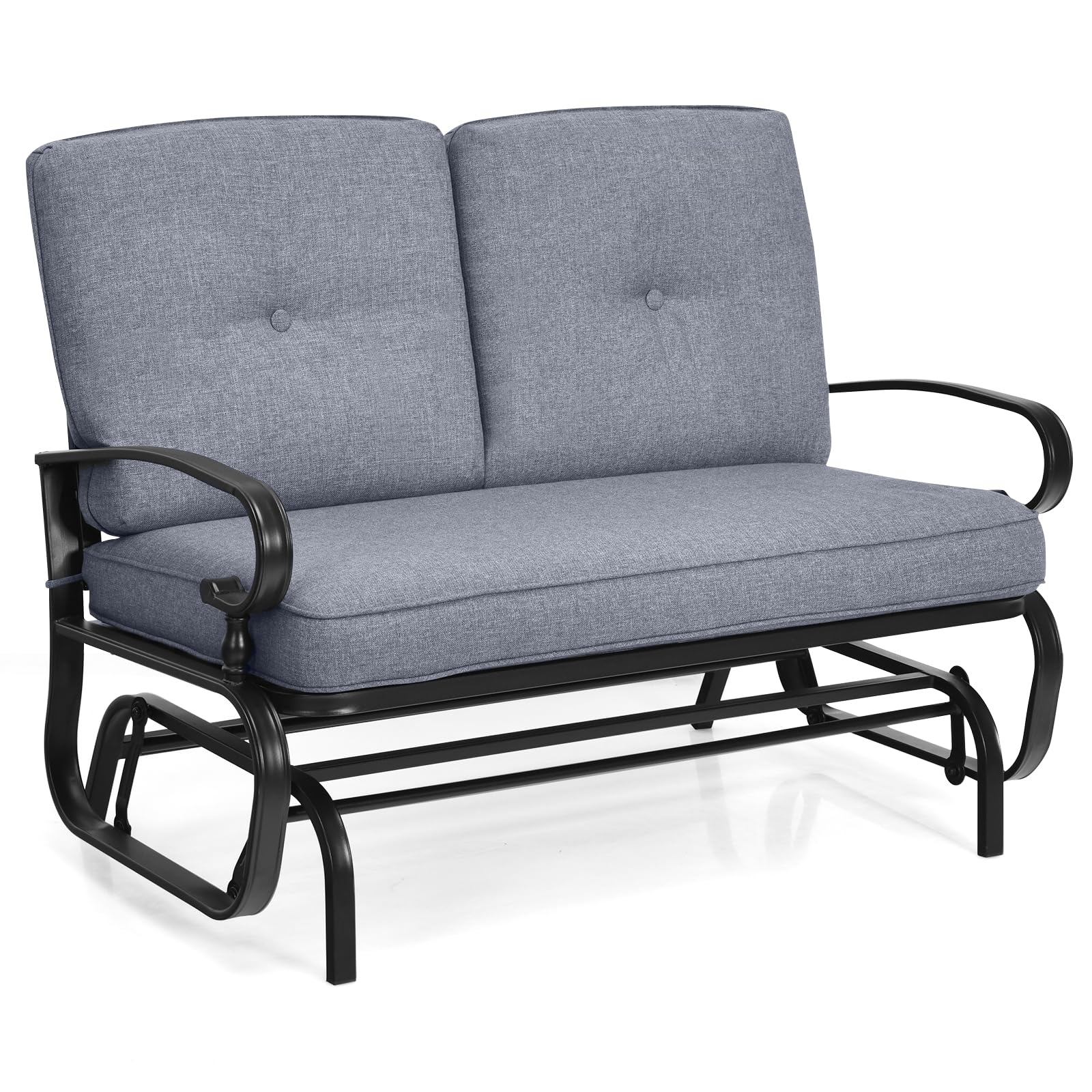 Giantex Outdoor Glider Bench, Patio 2 Person Loveseat with Removable Cushion, Thick Padded Seat, Stable Steel Frame, 400Lbs Capacity, Outside Glider Swing Chair for Deck, Poolside, Yard, Porch (Grey)