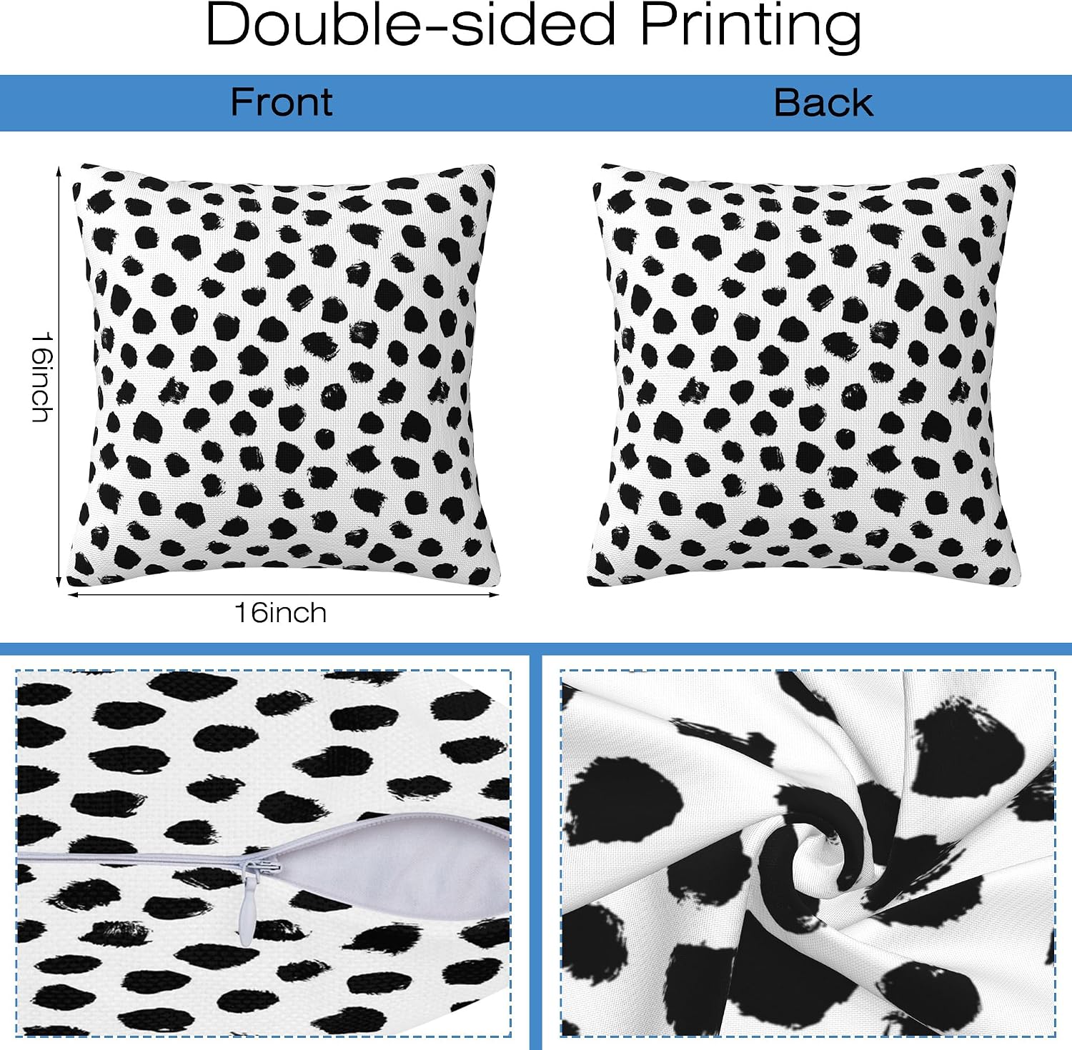 White and Black Spot Throw Pillow Covers Set of 2 Polka Dot Pillow Covers 16x16 Inch Modern Farmhouse Home Decorative Pillow Cases Cushion Cover for Sofa Living Room Office image 2