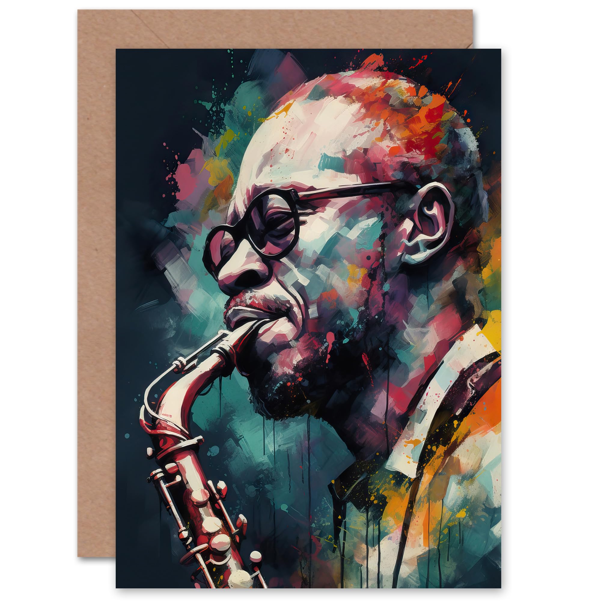 Artery8 Saxophone Player Music Blues Jazz for Him or Her Man Woman Birthday Thank You Congratulations Blank Art Greeting Card