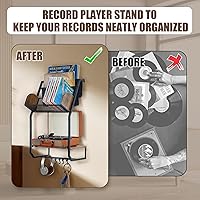 Vista 6 de Soporte para tocadiscos montado en la pared con almacenamiento de vinilo, soporte para discos de vinilo, estante de mesa para tocadiscos, soporte