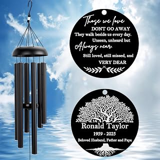 Personalized Memorial Wind Chimes – 32'' Custom Name & Dates Engraved Aluminum & Wood Wind Chime for Loss of Loved One – in Loving Memory Gift