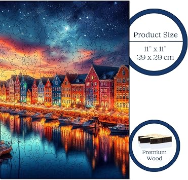 Ahşap Puzzle Yetişkin - Huzurlu Liman Manzarası - 353 Parça, 29 x 29 cm - Yapıştırıcı Folyo Dahil - Benzersiz Şekilli Parçalar & Özel Figürler - S1-12