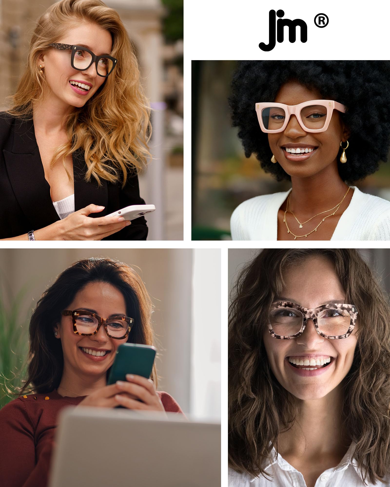 JM 4 Pack Gafas de Lectura para Mujer, Cuadrado Moda Grande Ojo de Gato Gafas Presbicia Luz Azul Lectores