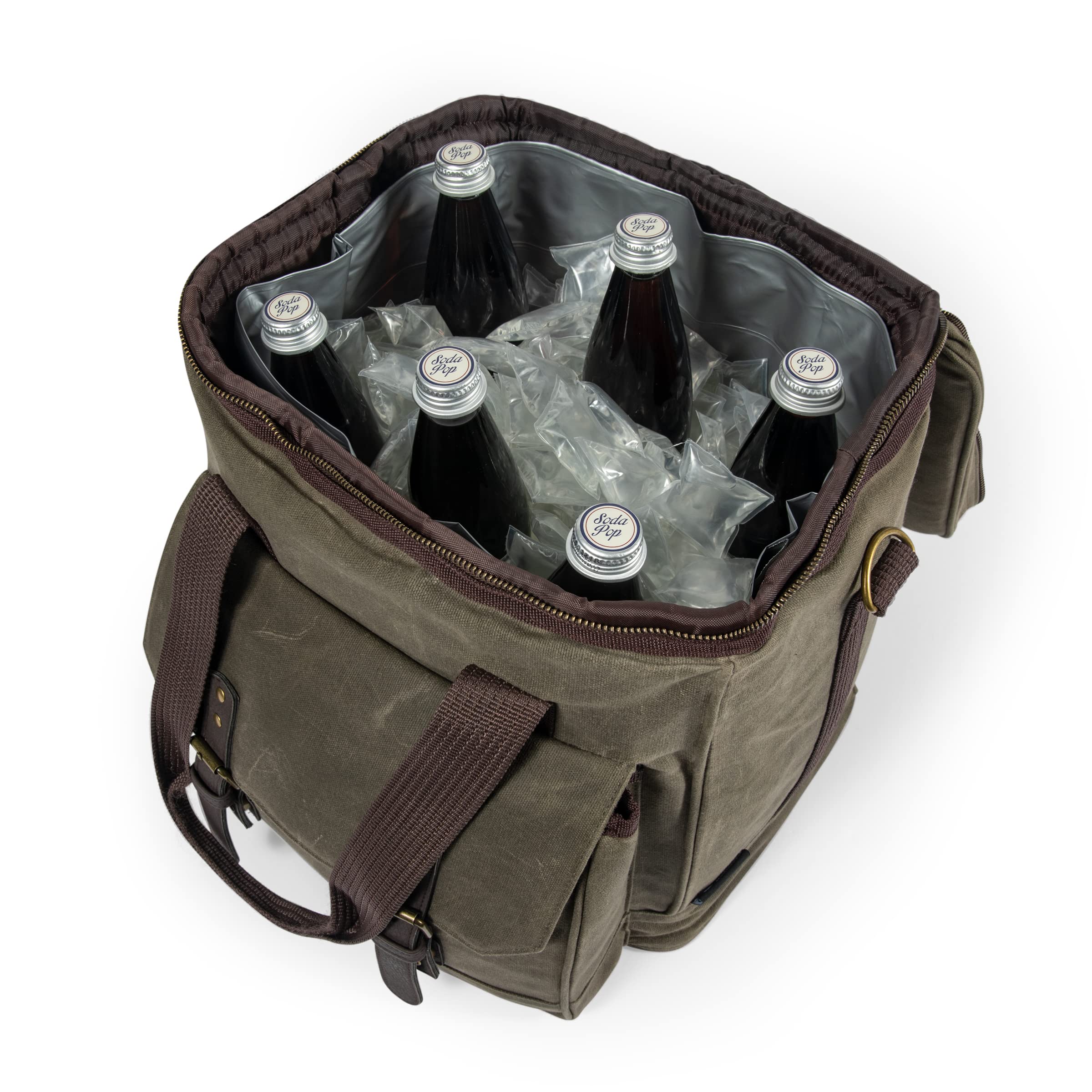 Legacy - a Picnic Time Brand - Bolsa de Vino aislada de Lona Encerada Envejecida para 6 Botellas, Bolsa de Vino Suave y Fresca, Bolsa de Picnic para Vino, (Verde Caqui)
