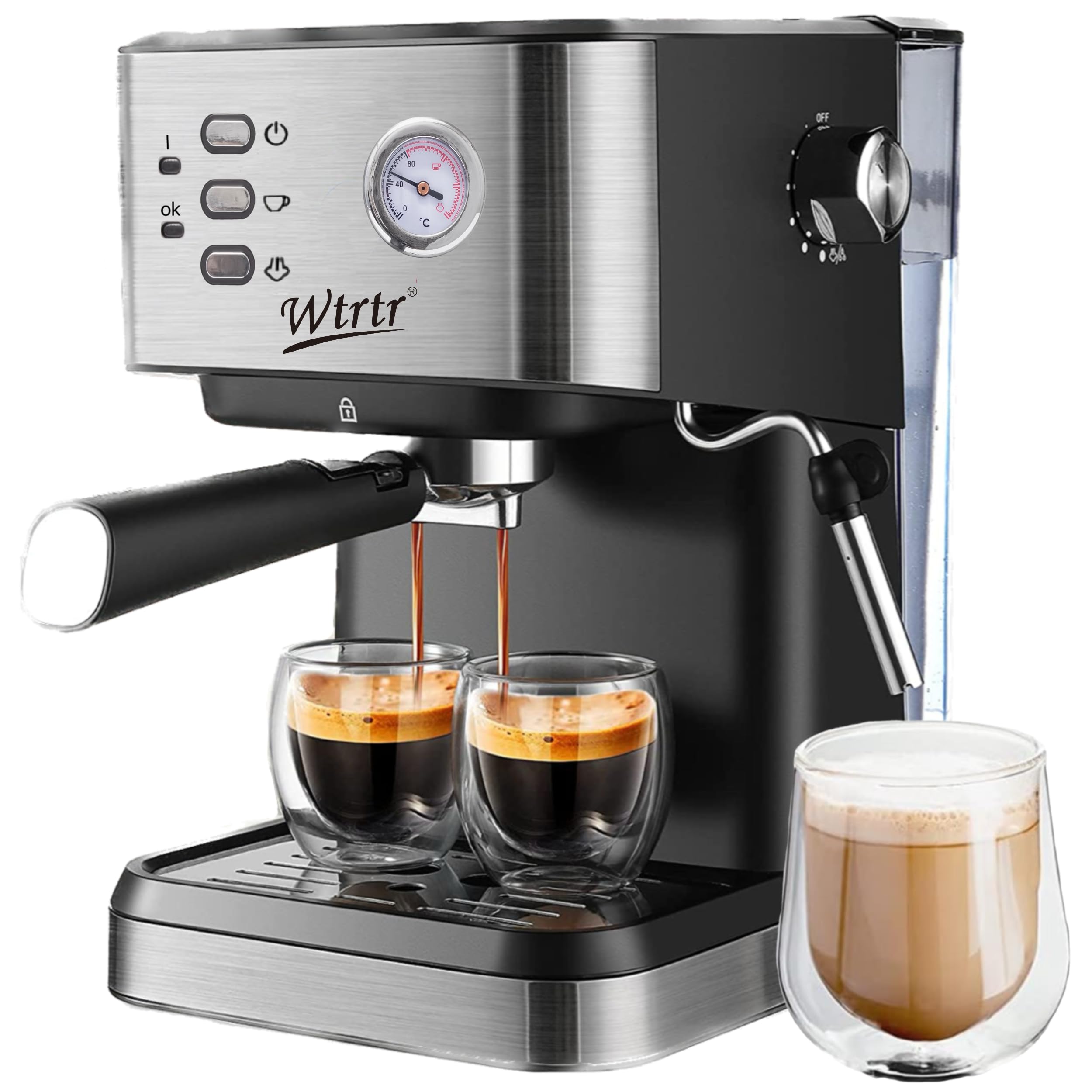 Wtrtr Espresso Machine Coffee, Professional Espresso Maker with Milk Frother Steam Wand,（1-year warranty）Espresso Manual Coffee Machines，Cappuccino& Latte Macchiato Coffee Maker,3020