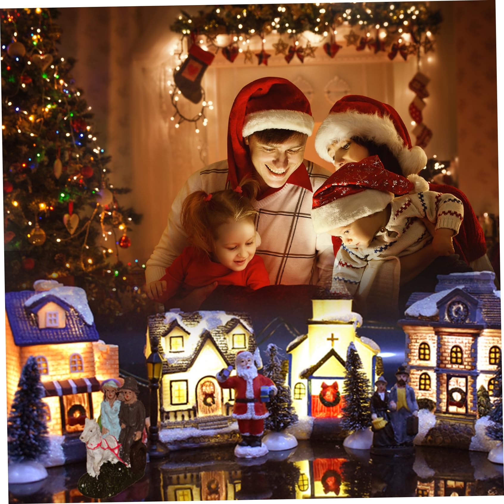 Conjuntos de Pueblo de Navidad, Conjuntos de Pueblo de Navidad 10 Piezas/Juego Ilumina Ciudad Decorativa de Resina de simulación de Invierno en Miniatura, sin batería