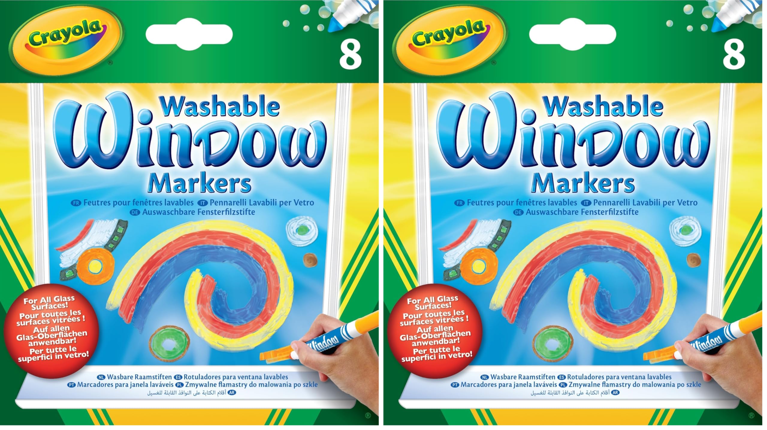 CRAYOLA Washable Window Markers - Assorted Colours (Pack of 16) | Can be Safely Drawn on Any Glass Surface from Mirrors to Car Windows | Ideal for Kids Aged 3+