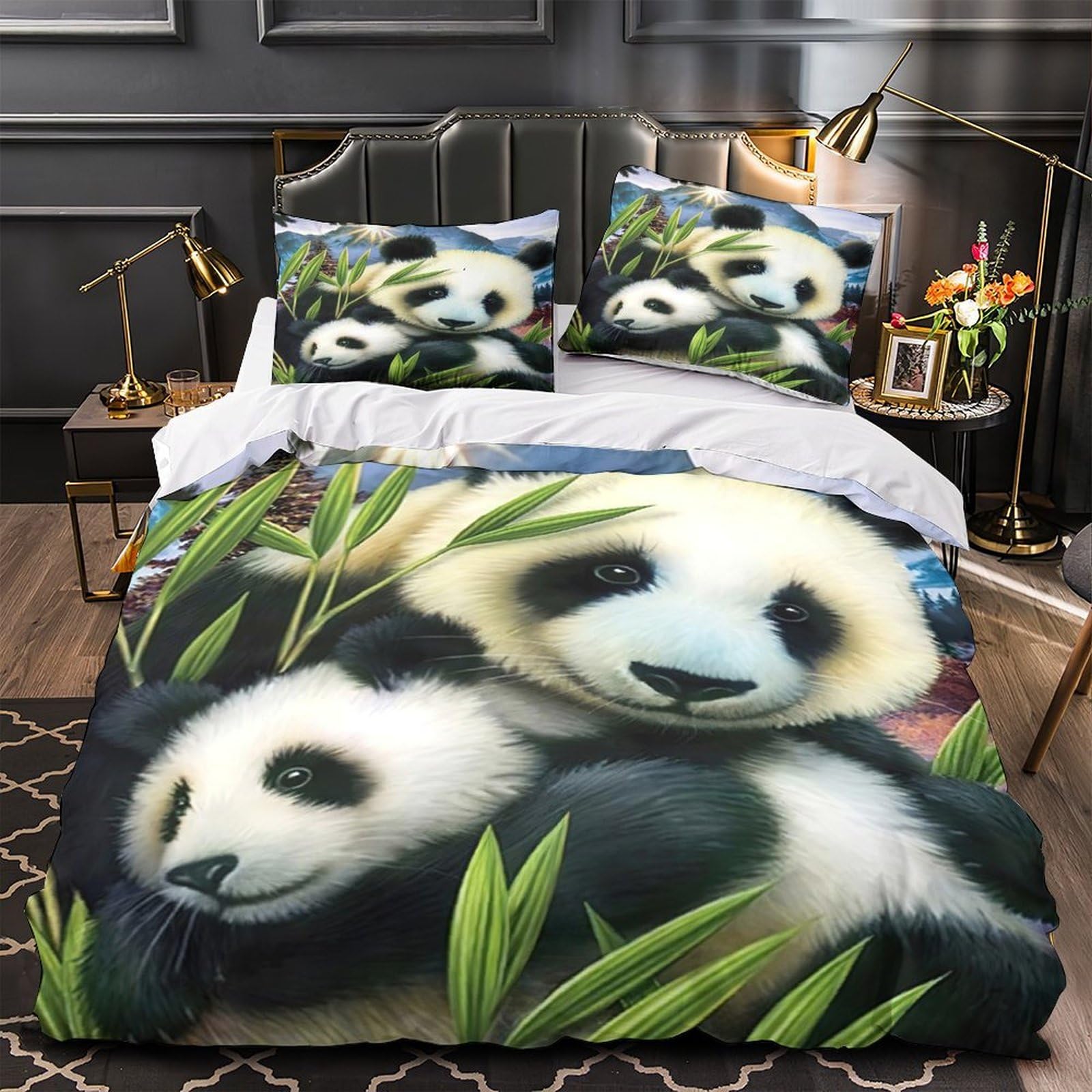 Housse de couette panda hypoallergénique en microfibre douce anti-acariens