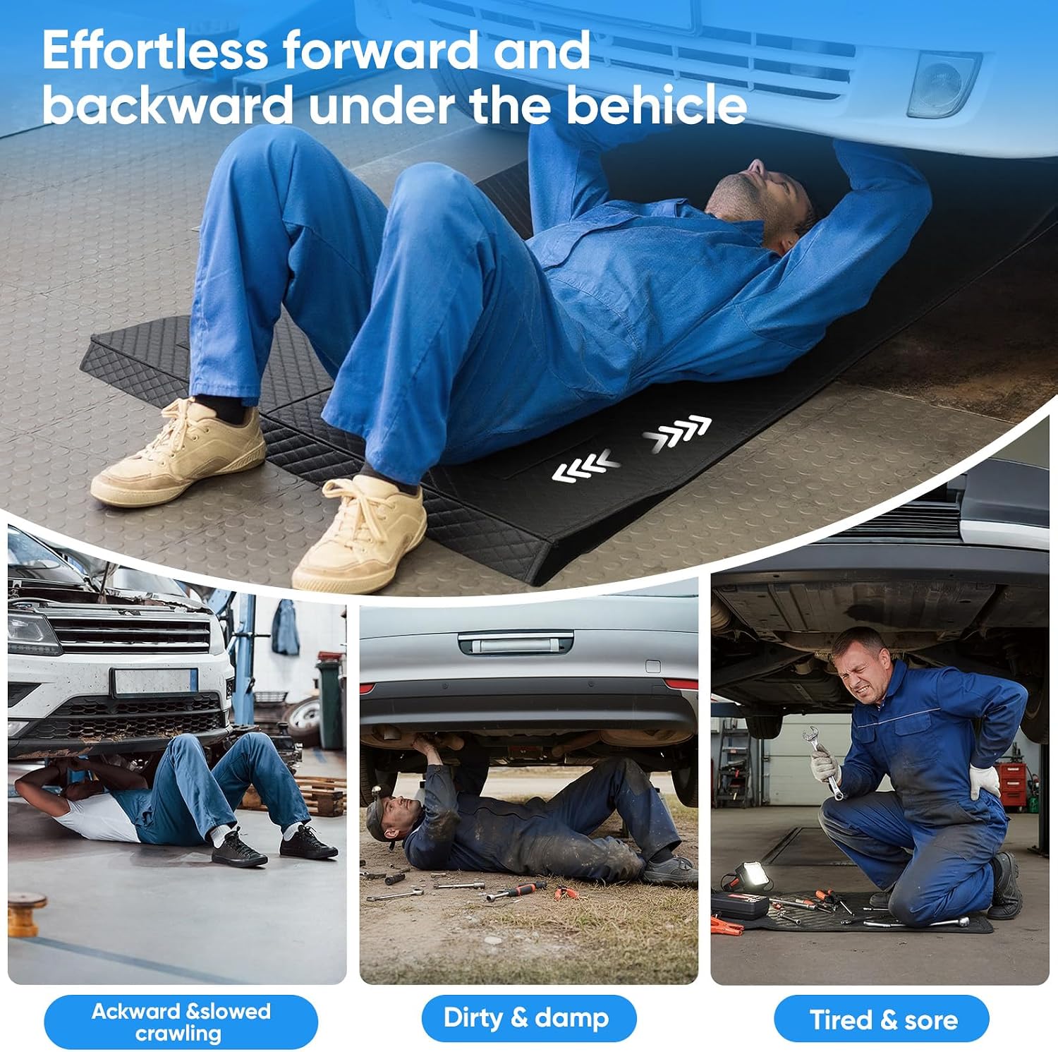 Magical Rolling Creeper Mat with Storge Bag, 58X28 Portable Foldable Mechanics Car Repair Creeper Floor Mat for Low Clearance, Any Vehicle and Road Surfaces