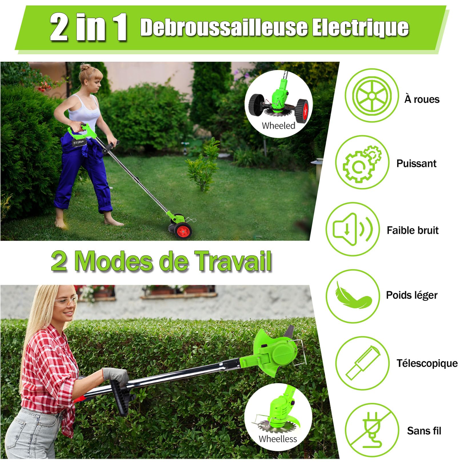 Coupe Bordure Débroussailleuse à Batterie électrique sans Fil avec Batterie et Lame de Rechange,pour La Coupe De Jardin