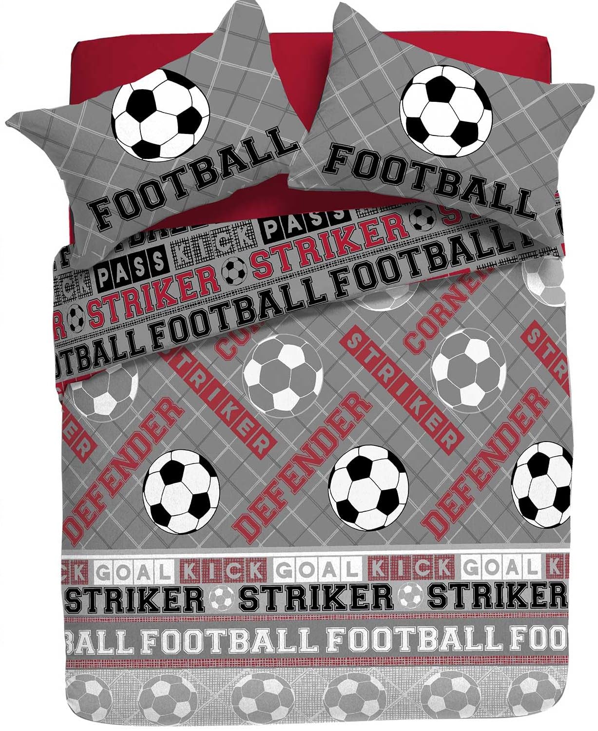 Charlotte Andersen Red Grey Football Double Set Reversible Boys Bedding With Pillowcase s (RED/GREY DUVET COVER SET, Double) — image 1