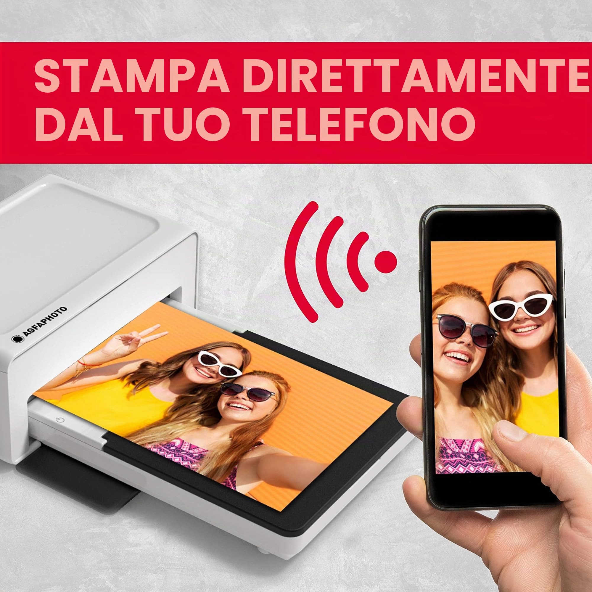 AgfaPhoto Realipix Moments AMO46 - Stampante fotografica per Smartphone 10x15 cm, Bluetooth per Smartphone Apple e Android, 4Pass Sublimazione Termica - Bianco