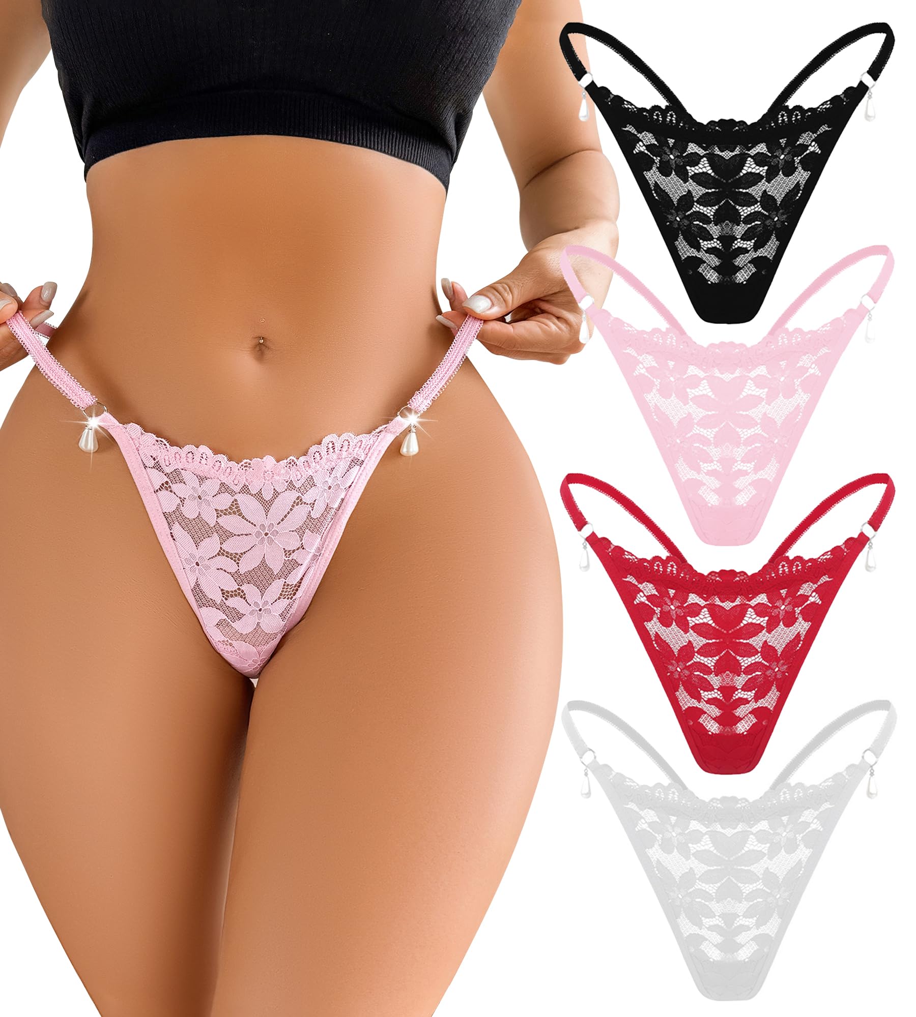 YIFVTFCK G-String Thongs for Women Sexy Lace T Back Underwear Low Rise No Show Cheeky Panties