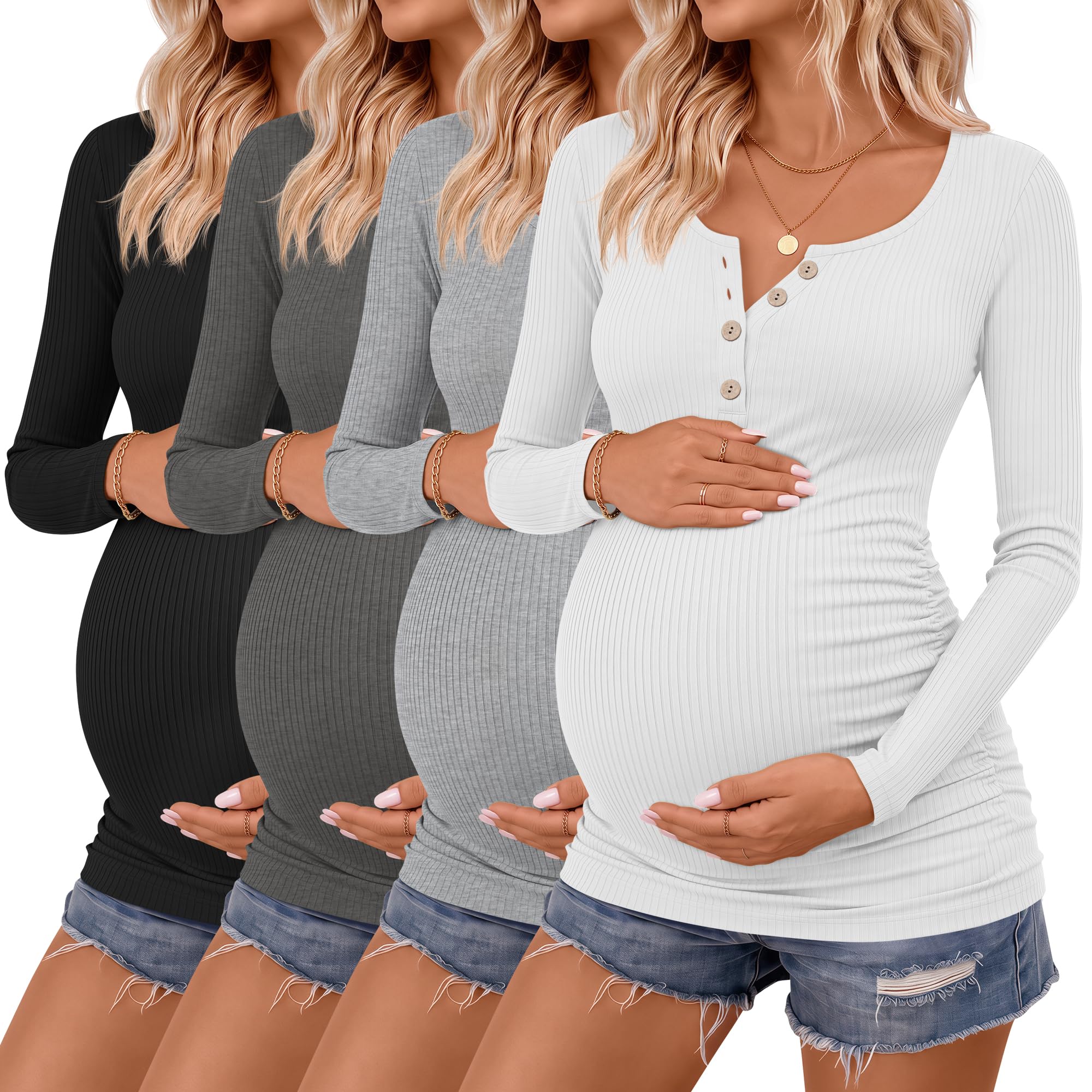 4 Pack Maternity Long Sleeve Shirts Pregnancy Tops