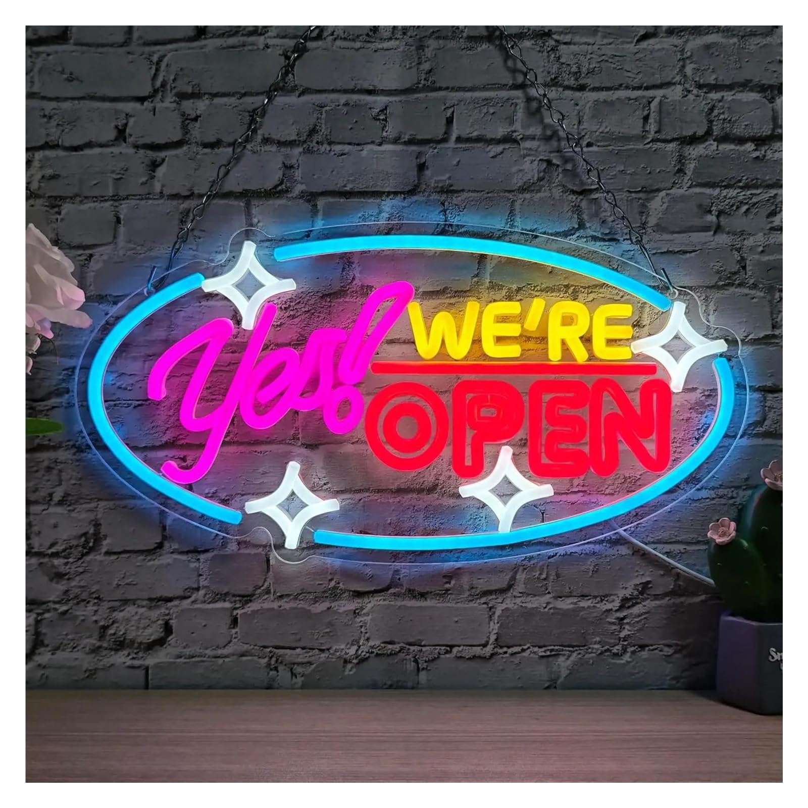 XENITE Hanging Art Neon Signs Yes! We're Open Neon Sign Dimmable for Business Restaurant Bubble Tea Shop Bar Salon Coffee Store Decorations 50x26cm
