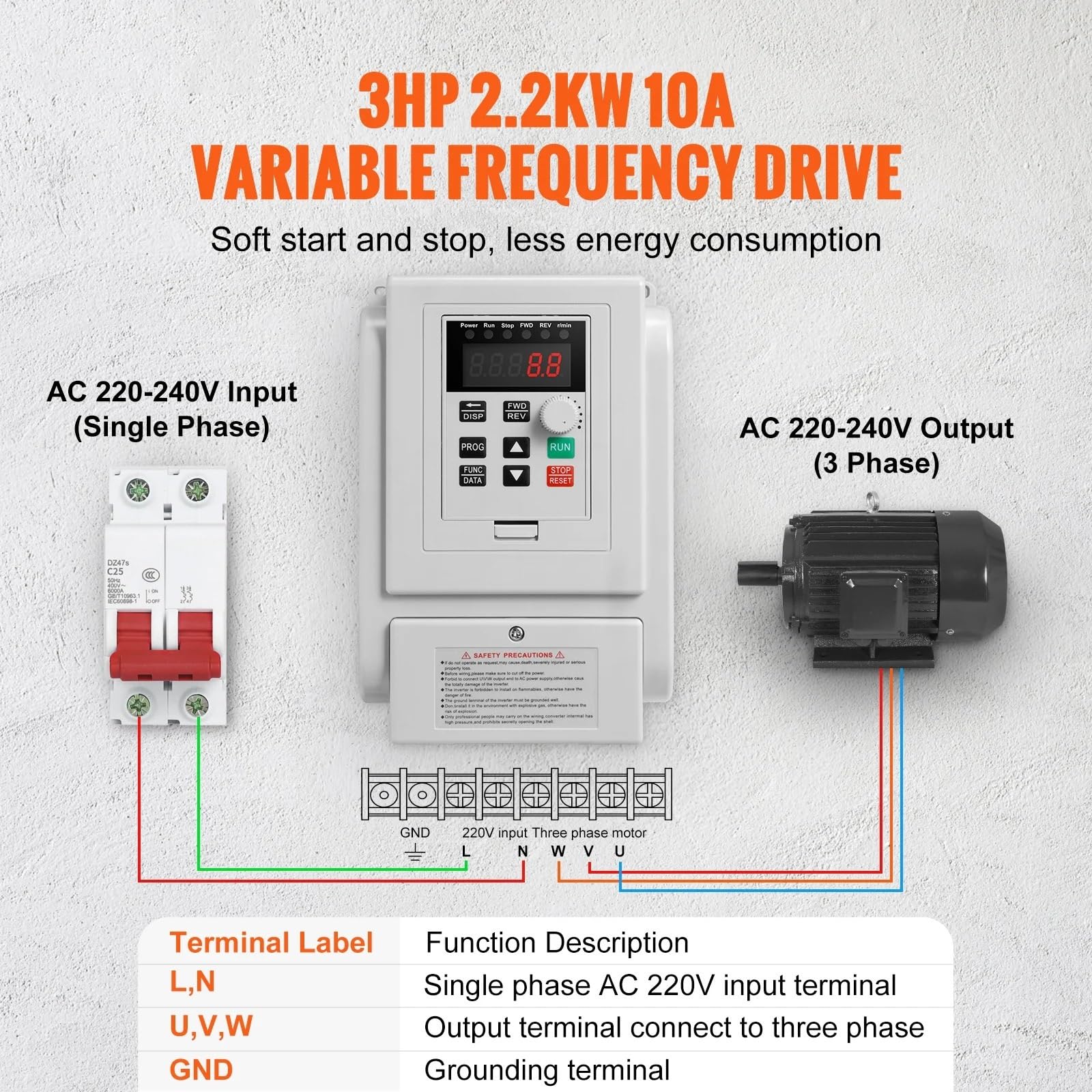 Inversor VFD de 2,2 kW, variador de frecuencia, controlador de velocidad de salida 3P for motor de bomba de agua CNC