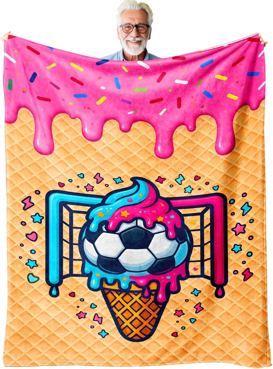 Ice Cream Drip Soccer Throw Blanket 50 x 60, Cozy Lightweight Couch & Bed Blanket, Team-Neutral Room Decor Gift for Kids Teens Boys Girls, Birthday Christmas Coach Team