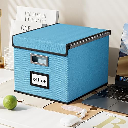 Vista 194 de Huolewa Caja organizadora de archivos con tapa, organizador de carpetas de archivos plegable para almacenamiento de documentos de oficina, caja
