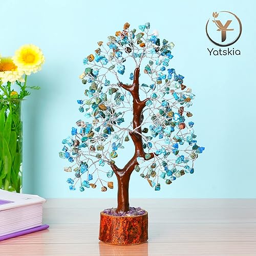 Miniatura 8 de YATSKIA - Árbol de cristal turquesa Feng Shui, alambre, bonsái Buhha, estatua reiki, Chakra curativo energía positiva, buena suerte dinero regalos
