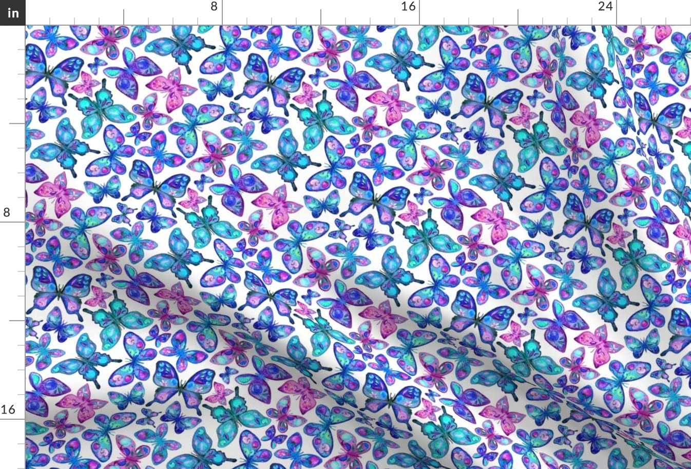 Spoonflower Fabric - Watercolor Fruit Patterned Butterflies Aqua Butterfly Illustration Printed on Minky Fabric by The Yard - Sewing Baby Blankets Quilt Backing Plush