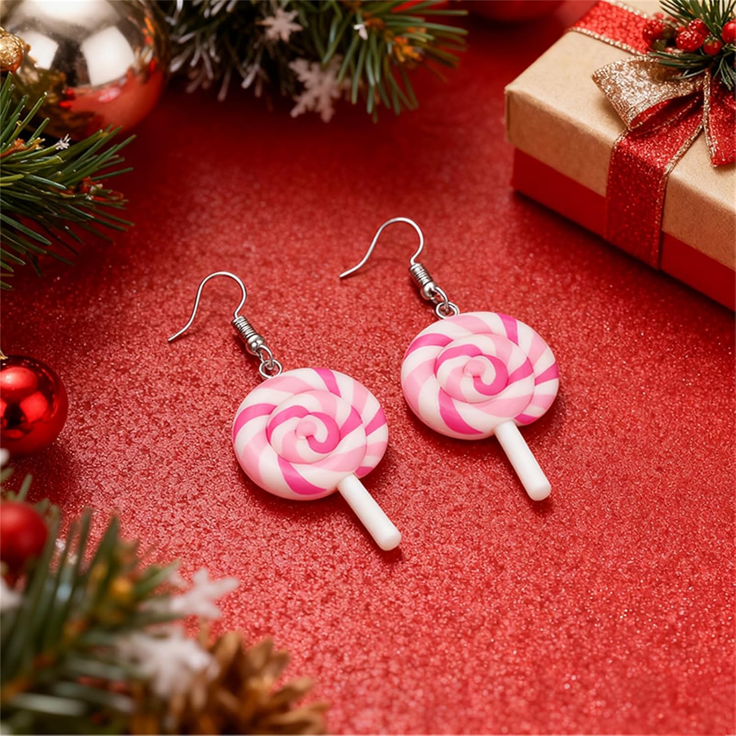 Cute Rainbow Lollipop Earrings Necklace Set for Women Handmade Sweet Clay Candy Drop Earrings Funny Color Simulation Food Necklace Fashion Christmas Party Jewelry Gifts image 5