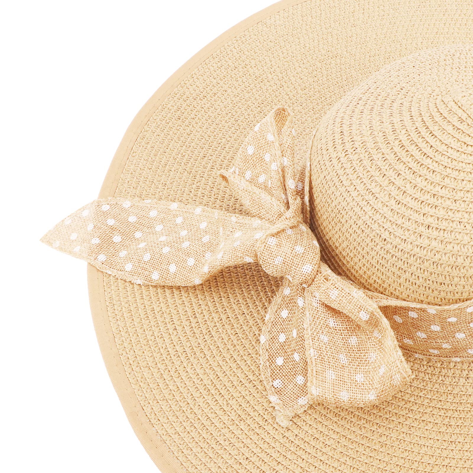 DRESHOW Femme Capeline Chapeau de Paille Chapeau à Large Bord Casquettes Anti-Soleil Respirant Pliable Rouleau Plage Cap Chapeau de Soleil UPF 50+