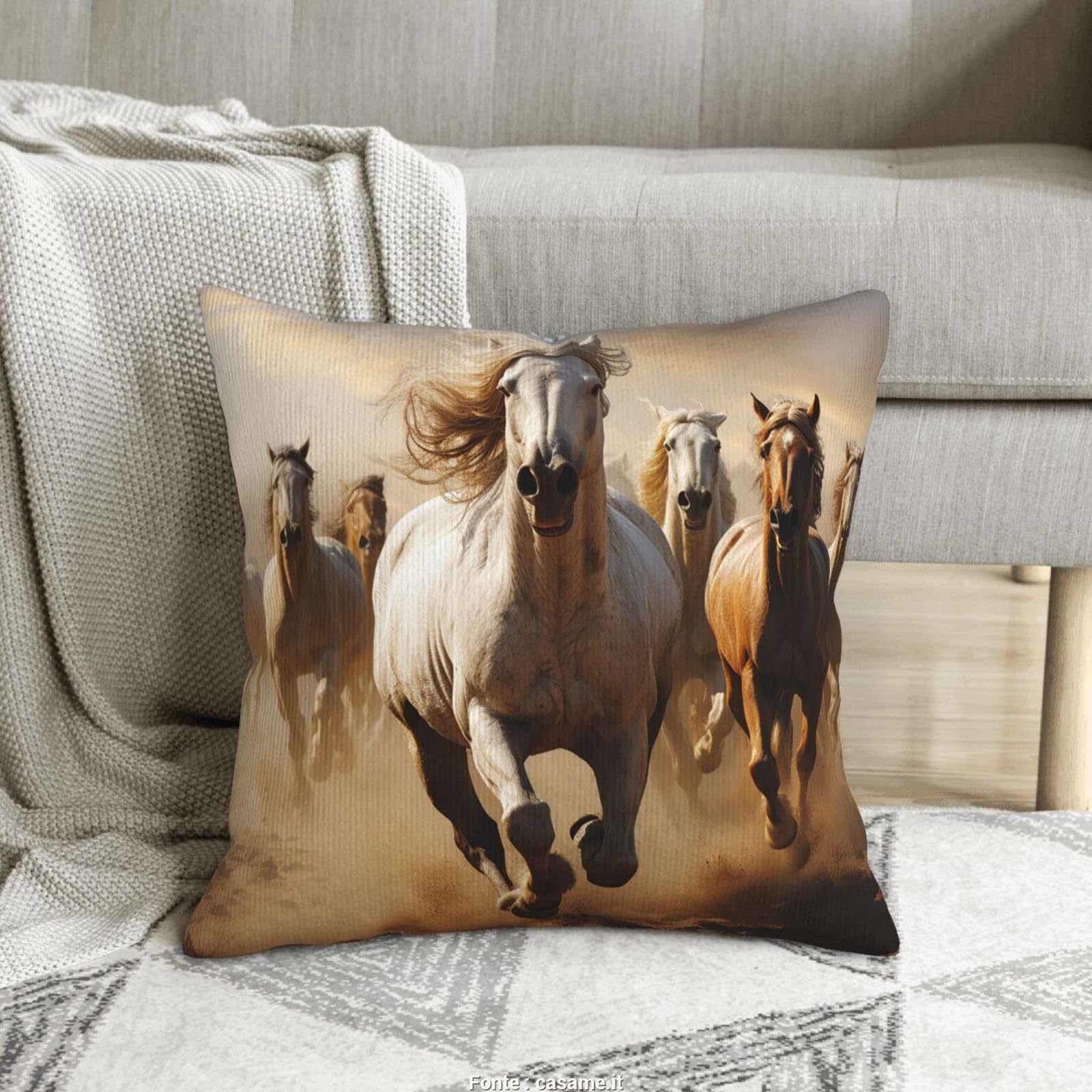 Housse de coussin cheval en velours côtelé pour créer un coin lecture cosy au lit
