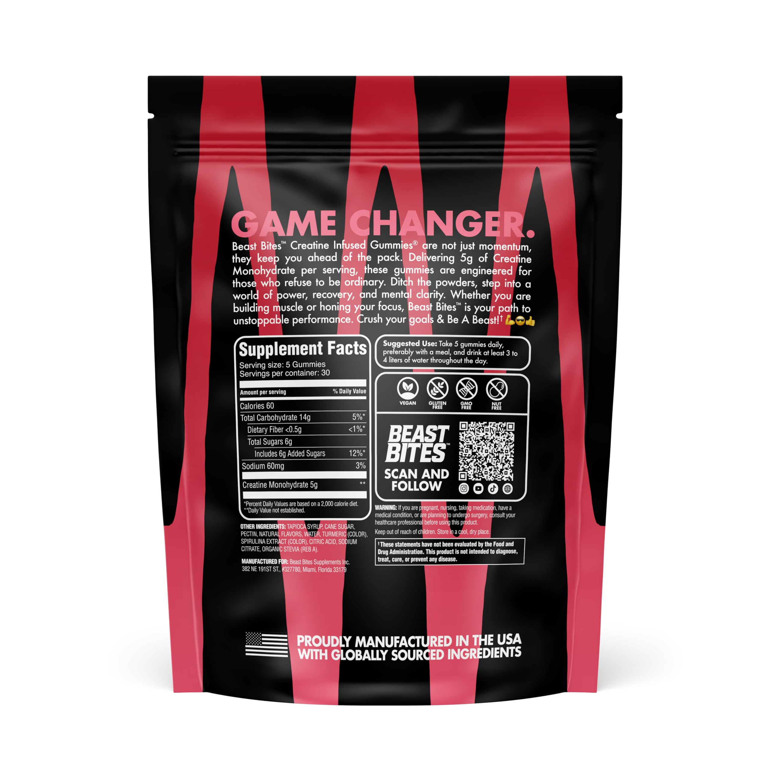 BEAST BITES Creatine Infused Gummies® - 5g Creatine Monohydrate Per Serving (150 Gummies, Sour Watermelon Splash) - 3