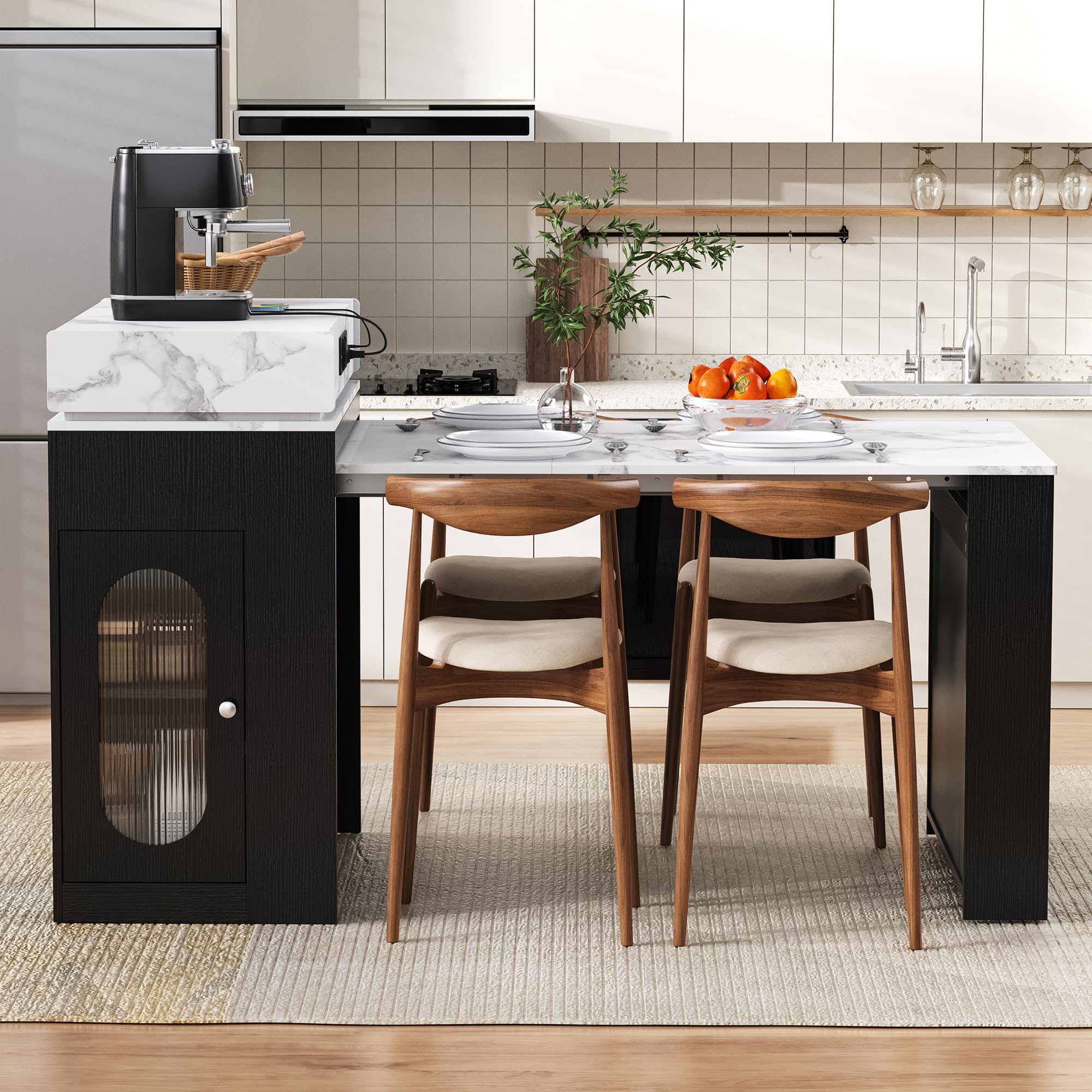 Isola cucina con ruote, 83 × 46 – 146,5 x 96 cm, tavolo da pranzo allungabile con piano pieghevole con gancio, credenza o tavolo da bar per cucina e sala da pranzo