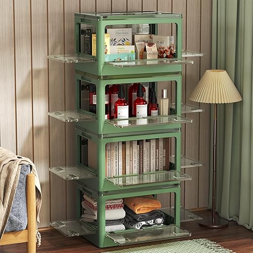 October Elf Contenedores de almacenamiento apilables con tapas, caja plegable de plástico, contenedores de almacenamiento de plástico plegables con