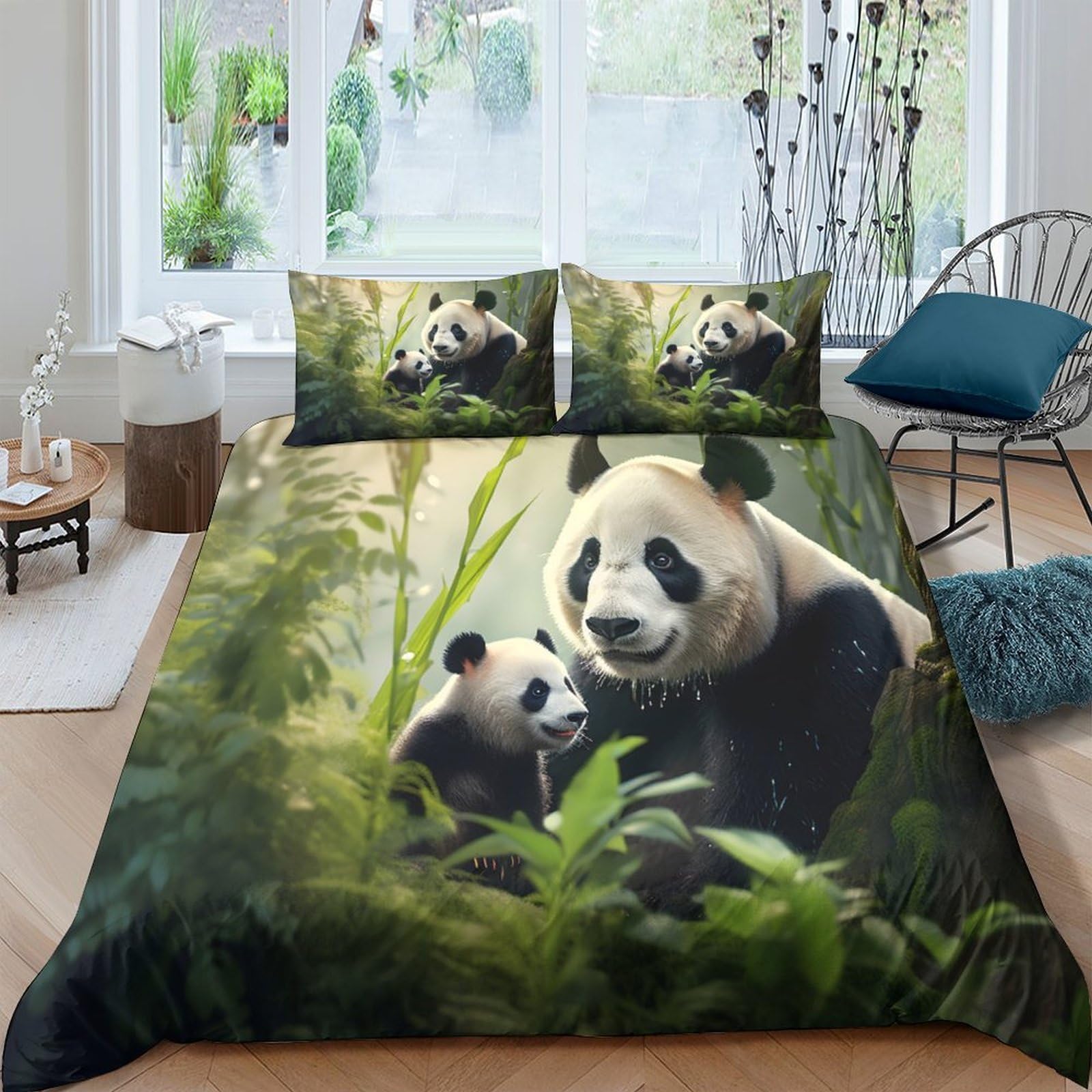 Ctjqhvkz Style-2 3D Printed Panda Forest Fitted Sheet Microfiber Soft Breathable Bamboo Leaves Mattress Cover For Bedroom Dorm Room Mattress Protection Decor Single（135X200cm）