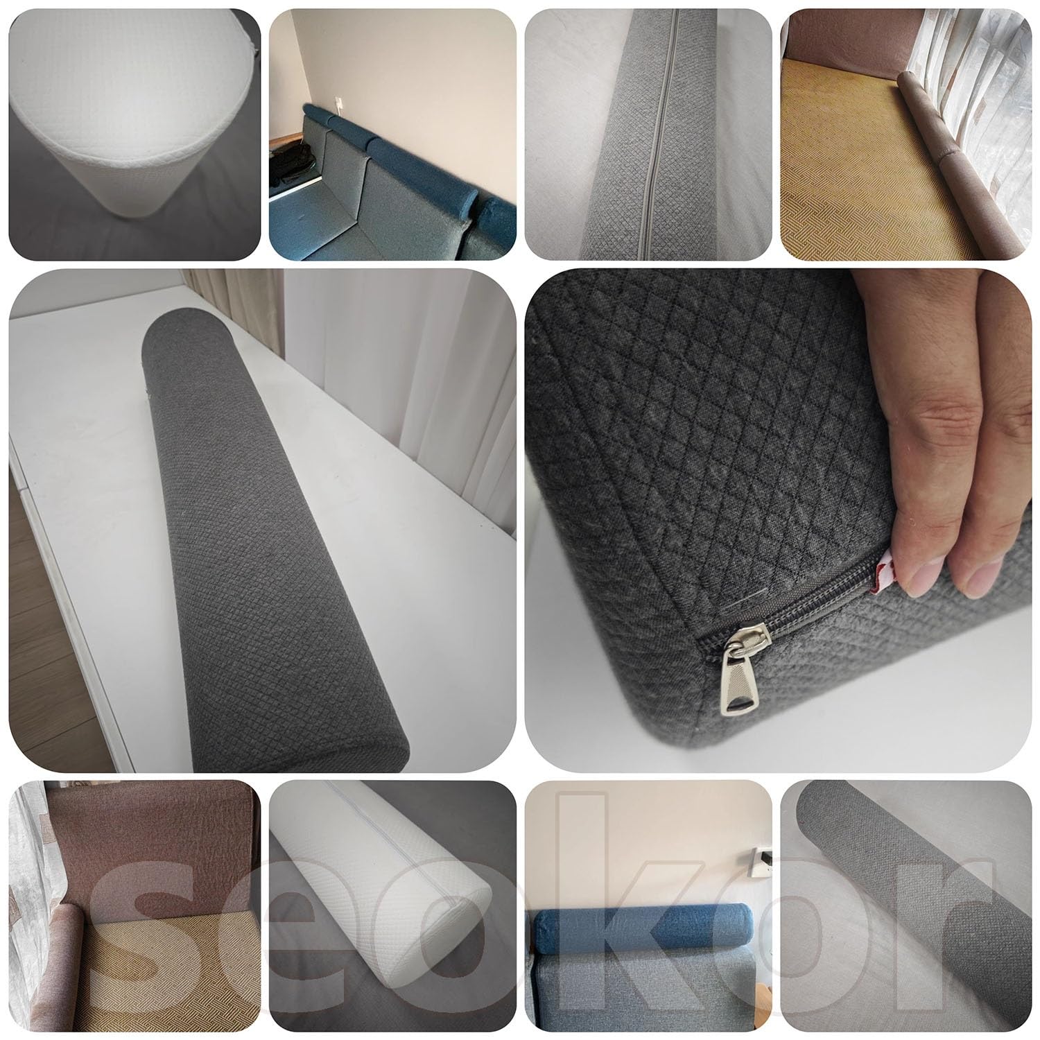 Nackenrolle & Rollenkissen 40/60/70/50/90cm - Weich Zylindrisches Multifunktionskissen für Nacken, Rücken, Knie - Abnehmbarer Bezug, für Bett, Sofa, Reise(Grau,15x60cm/6x24in)