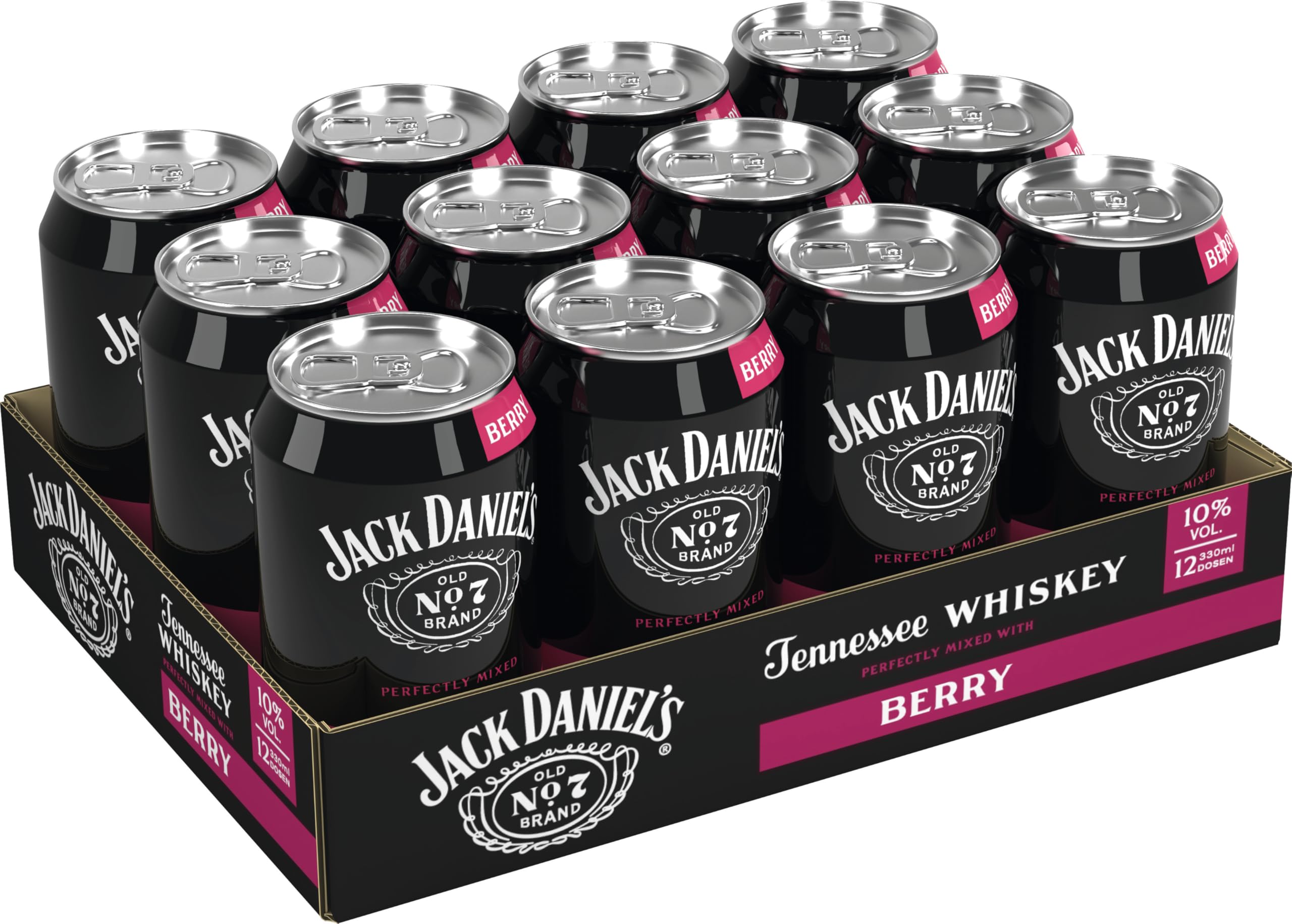 Jack Daniel's Jack & Berry - Tennessee Whiskey - Whiskey Noten treffen auf bitter-süße Beerenlimonade - 12 x 0.33L/ 10% Vol.